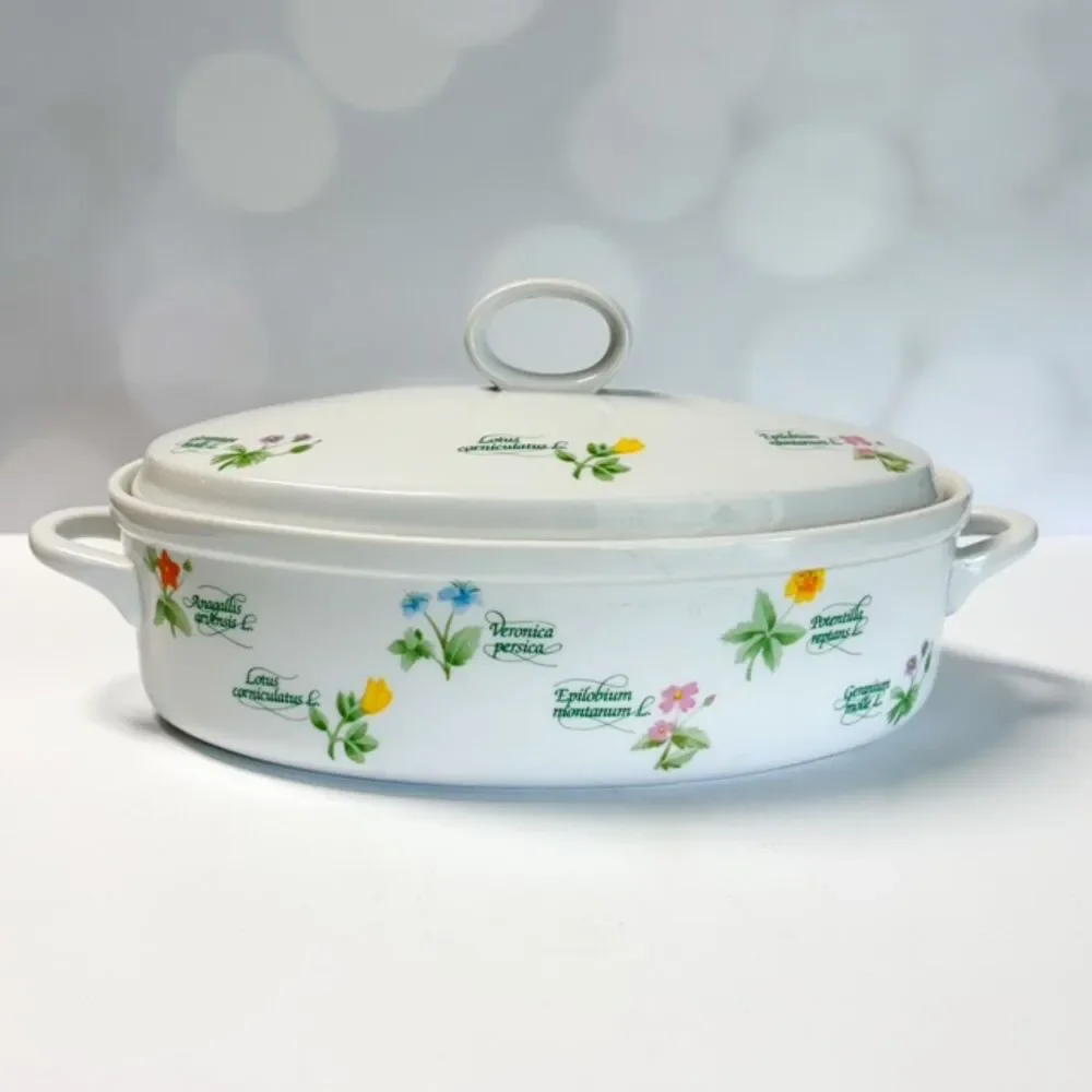 Anchor Hocking Floret 1.5 Qt Casserole Dish w Lid Vintage Glass Baking Dish